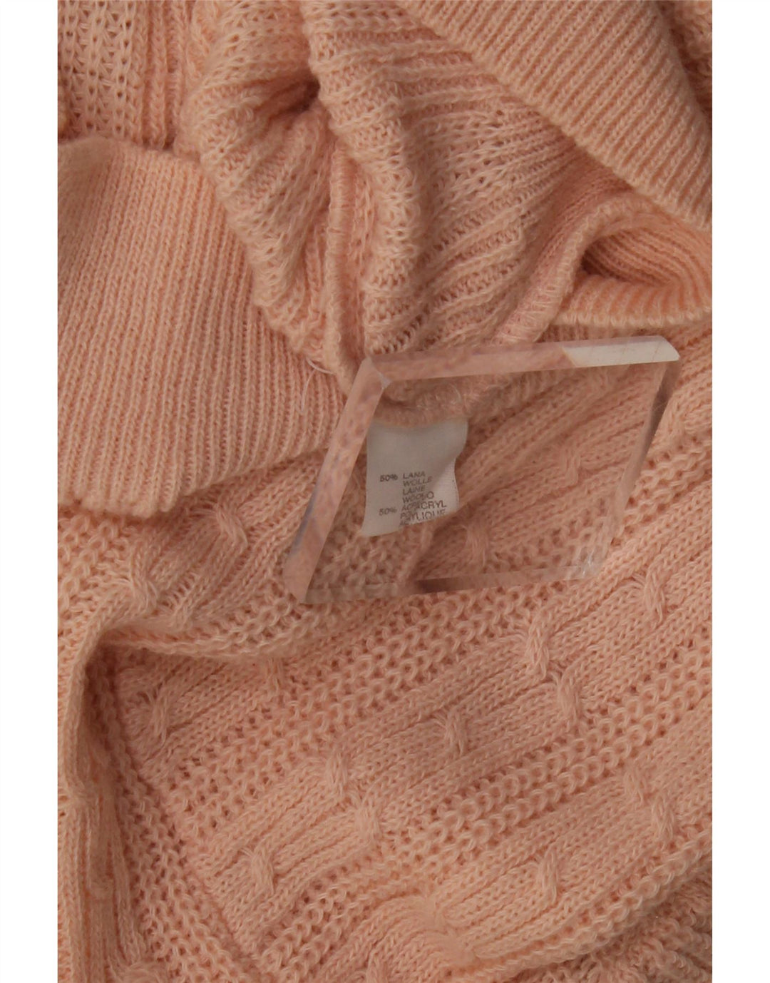 Sweter damski VINTAGE z golfem UK 12 Średni różowy wełniany