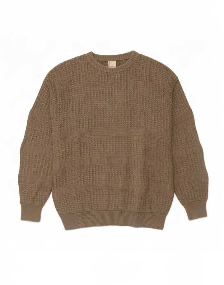Vintage męski sweter z wycięciem pod szyją, średnio beżowy, bawełniany