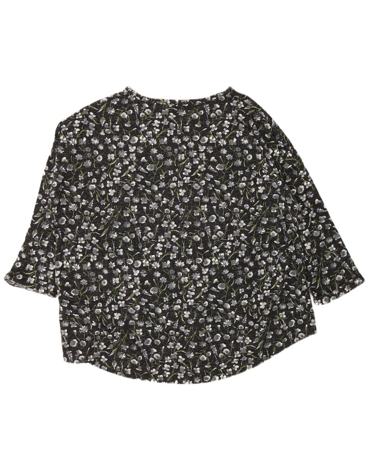 Marks & Spencer Damski top z rękawem 3/4 UK 24 4XL Czarny kwiatowy poliester