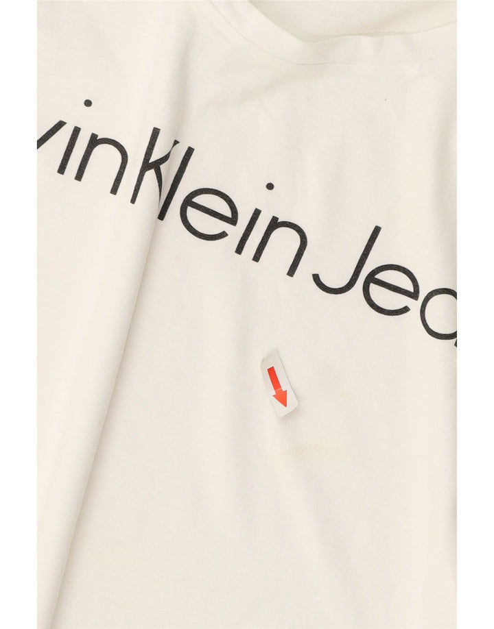 Męska koszulka z grafiką Calvin Klein Jeans, średnia, biała bawełna