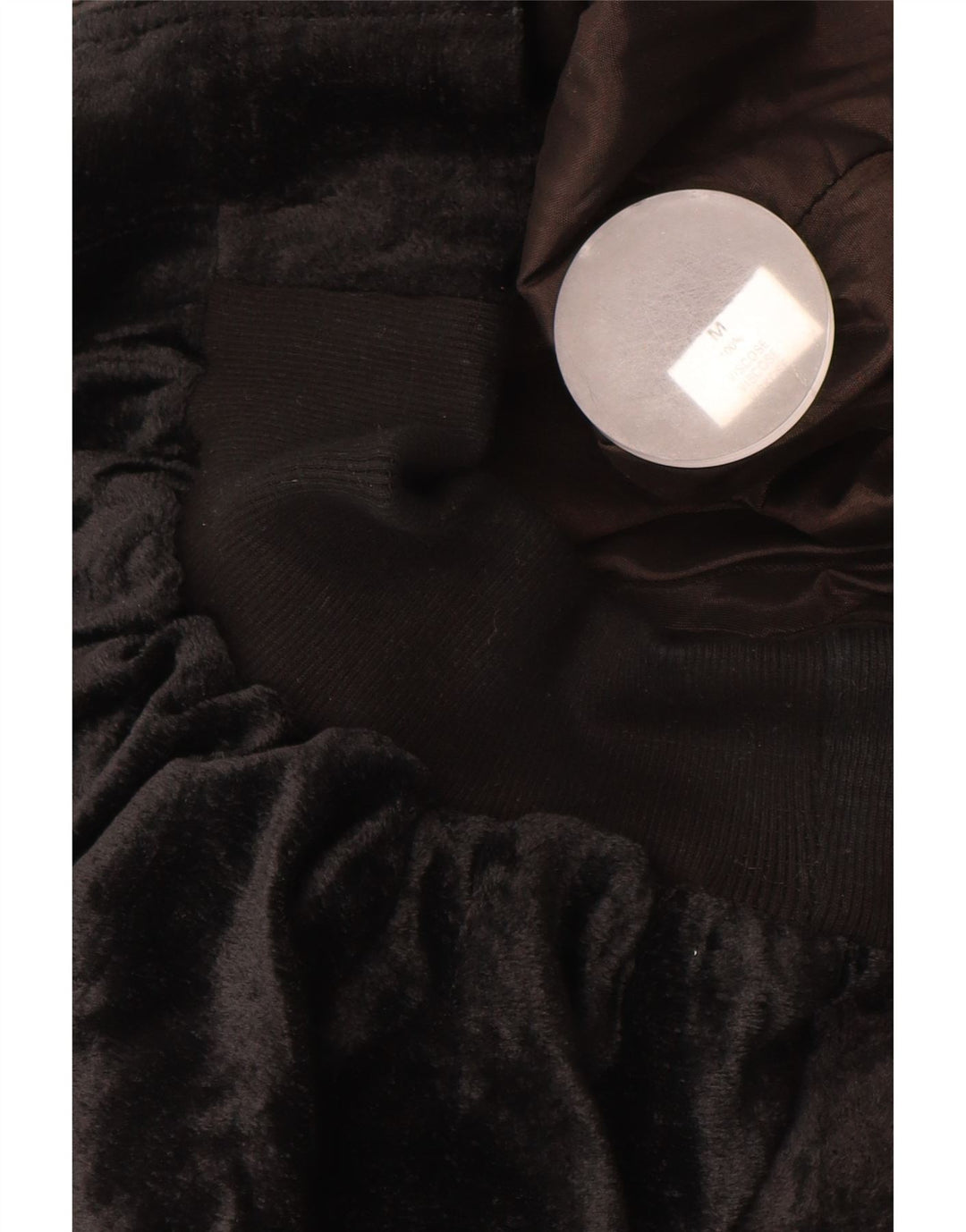 Damska kurtka bomberka oversize VINTAGE z aksamitu UK 14, średnia czarna wiskoza