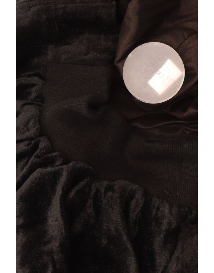 Damska kurtka bomberka oversize VINTAGE z aksamitu UK 14, średnia czarna wiskoza