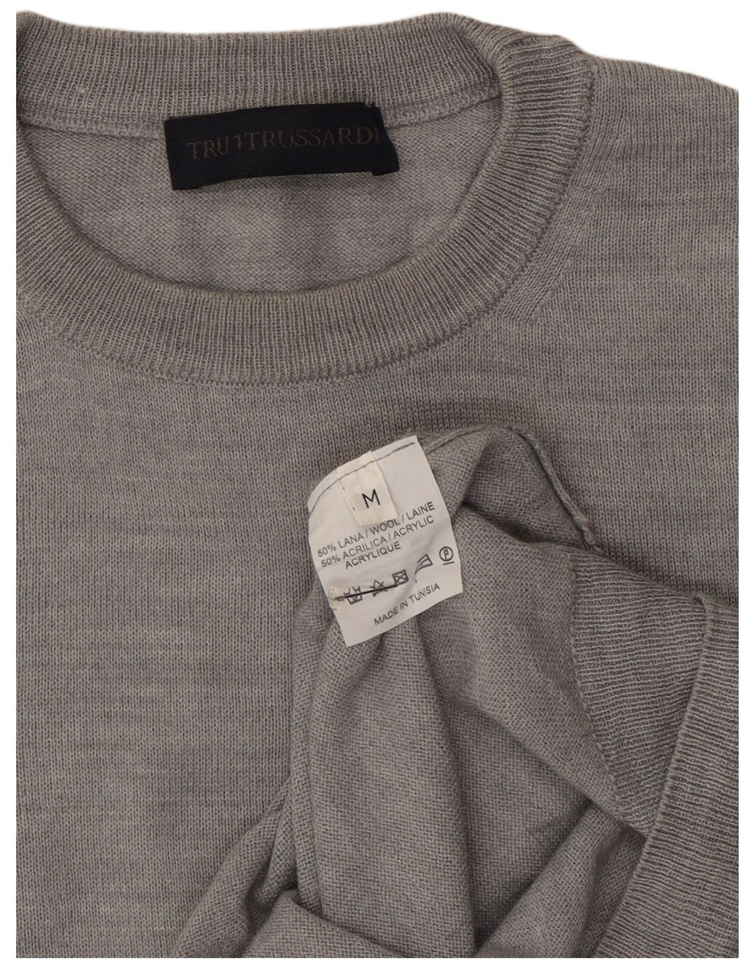 Męski sweter z okrągłym dekoltem Trussardi, średnioszara wełna
