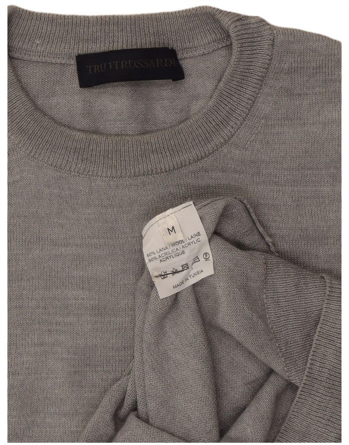 Męski sweter z okrągłym dekoltem Trussardi, średnioszara wełna