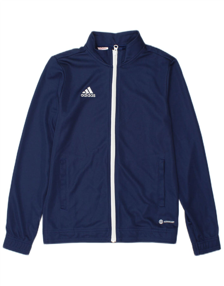 ADIDAS Boys Aeroready Tracksuit Top Jacket 11-12 Years Navy Blue Polyester