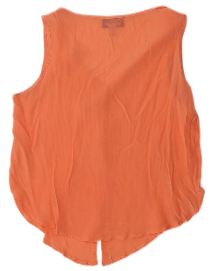 Top damski w stylu vintage, kamizelka UK 14, duży, pomarańczowy jedwab