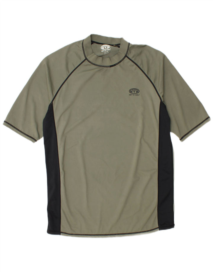 T-shirt męski zwierzęcy, top XL, khaki, poliester z blokami kolorów