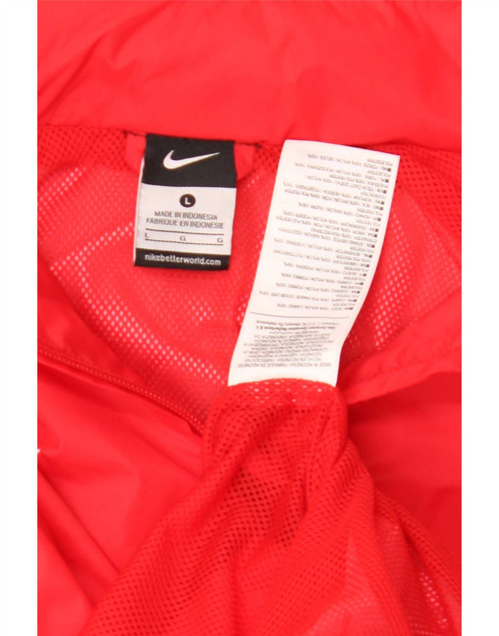 Męska kurtka przeciwdeszczowa z kapturem Nike UK 40, duża, czerwona nylonowa