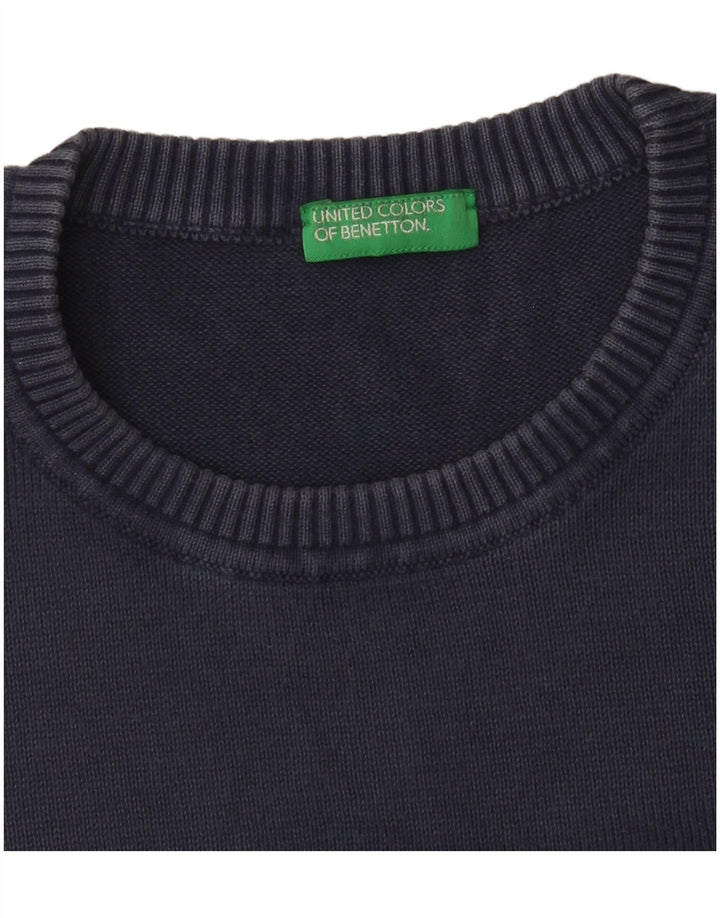 Męski sweter z okrągłym dekoltem Benetton, mały, granatowy