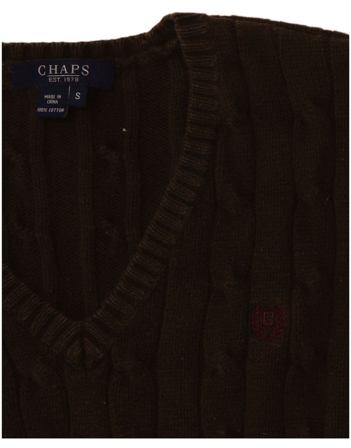 Sweter damski CHAPS z dekoltem w kształcie litery V, UK 8, mały, brązowy, bawełniany