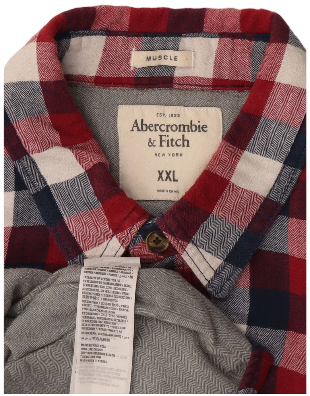 Męska koszula flanelowa ABERCROMBIE & FITCH 2XL, bawełniana w czerwoną kratę