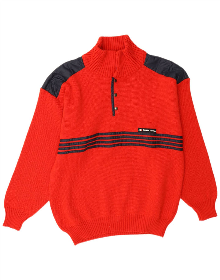 Vintage męski sweter zapinany na guziki IT 48 w kolorze średniej czerwieni