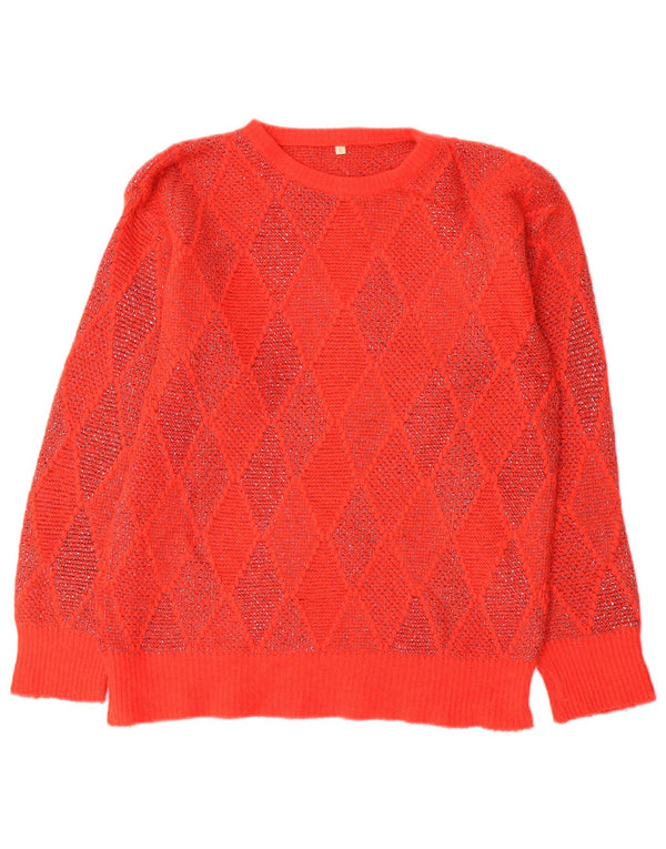 Sweter damski w stylu vintage z okrągłym dekoltem UK 10 Small Red Argyle/Diament