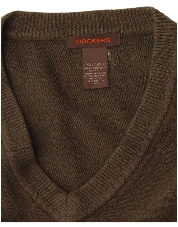 Męski sweter Dockers z dekoltem w kształcie litery V, 2XL, akryl w kolorze khaki