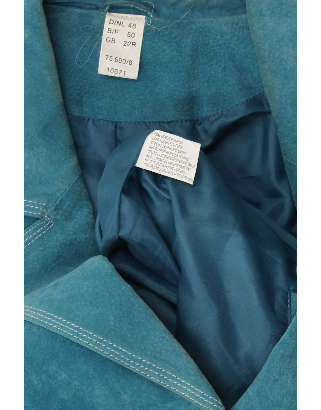 VINTAGE Damska marynarka zapinana na 4 guziki UK 22 3XL Niebieska skóra