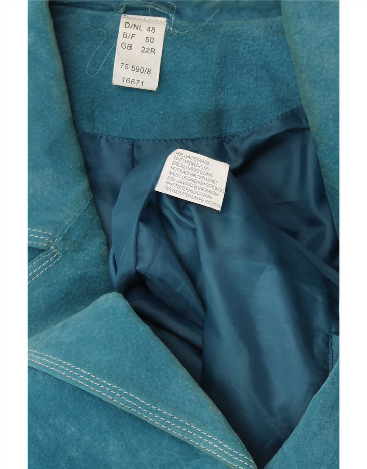 VINTAGE Damska marynarka zapinana na 4 guziki UK 22 3XL Niebieska skóra