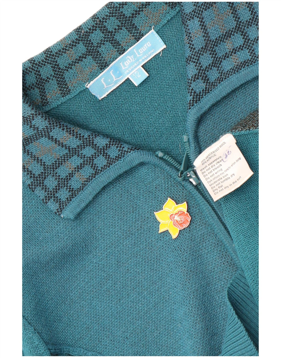 Vintage damski sweter rozpinany na zamek UK 12 w średnią niebieską kratkę