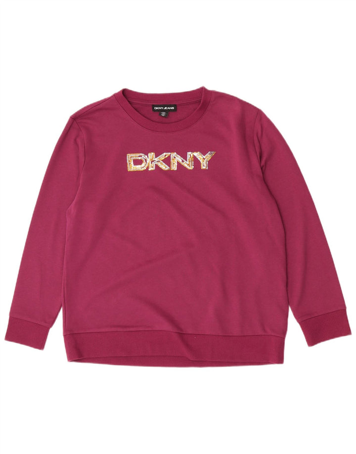 Damska bluza z grafiką Dkny, UK 14, średnia fioletowa bawełna