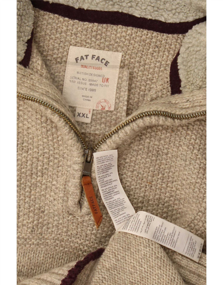 Męski sweter z zamkiem błyskawicznym Fat Face 2XL Beżowa wełna
