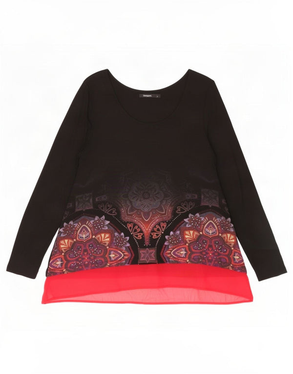 Desigual Womens Long Sleeve Tunic Top UK 14 Large Black Floral