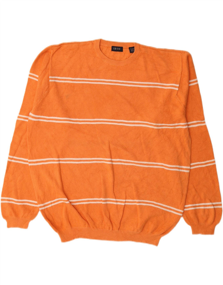 IZOD Męski sweter z okrągłym dekoltem, duży, bawełniany w pomarańczowe paski