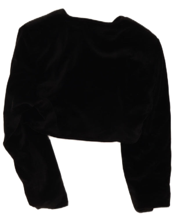 Vintage Womens Velvet Bolero Jacket UK 14 Medium Black Floral Cotton