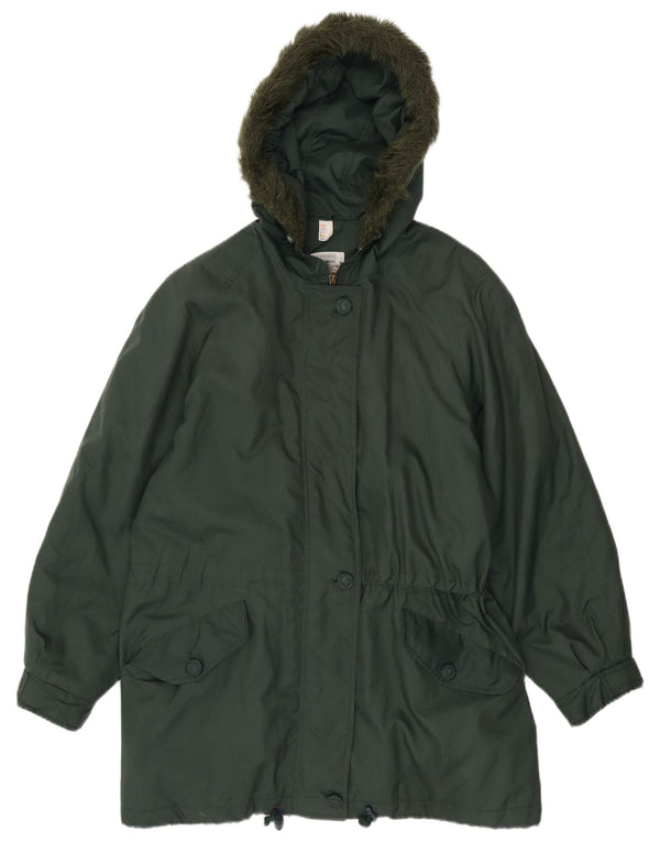 Damska kurtka parka z kapturem w stylu vintage UK 20 2XL Zielony poliester