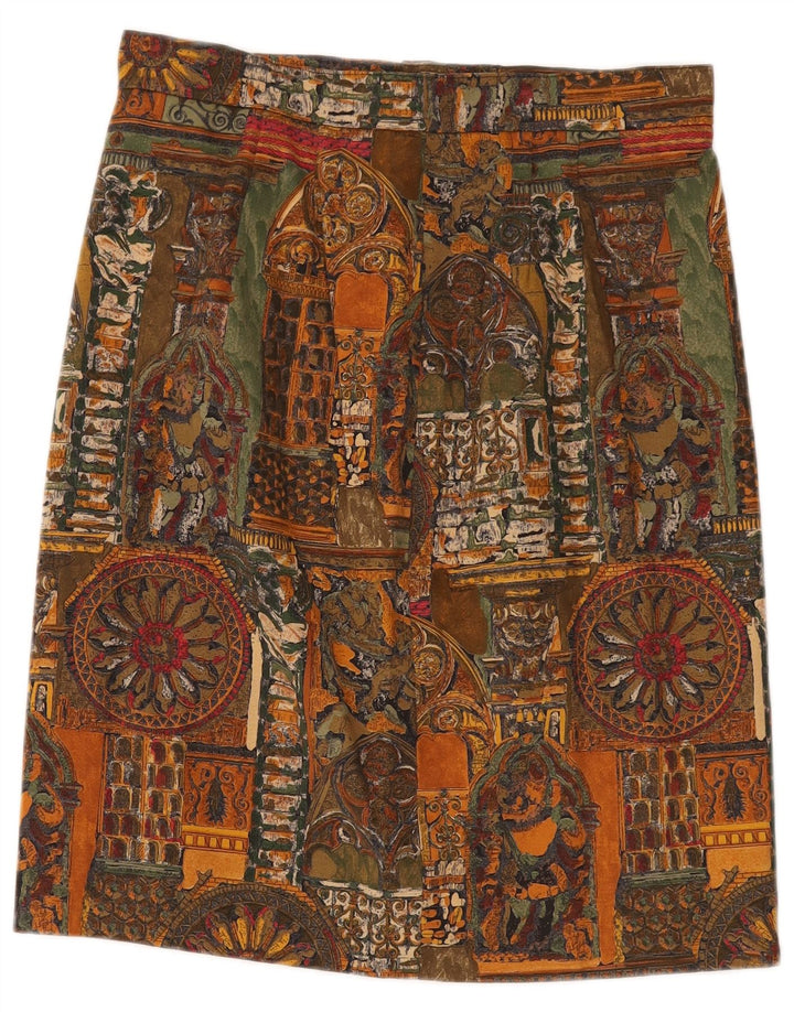 VINTAGE damska prosta spódnica w abstrakcyjny wzór W30 średnia wielokolorowa