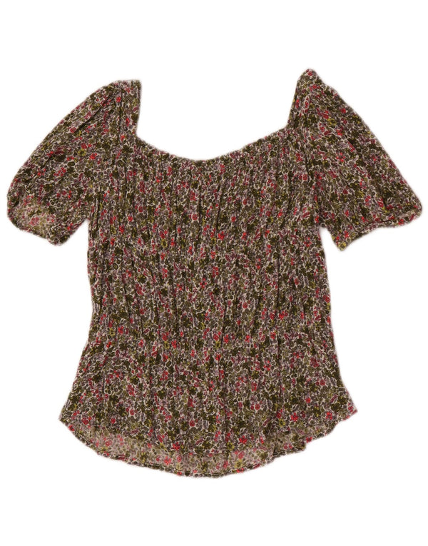 Bluzka dziewczęca Benetton z odkrytymi ramionami, 13-14 lat, 3XL, khaki, w kwiaty