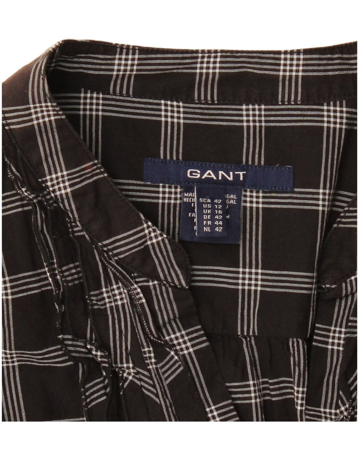 Damska bluzka z długim rękawem i falbaną z przodu Gant UK 16, duża czarna kratka