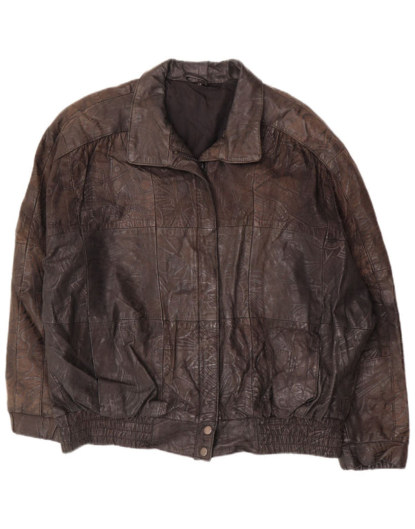 Damska kurtka oversize VINTAGE EU 38 Średniobrązowa, geometryczna skóra