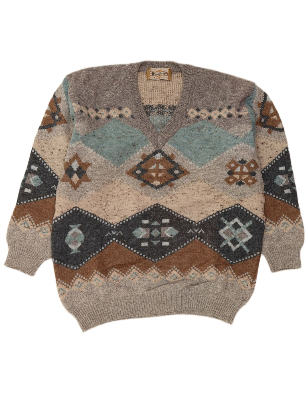 Sweter męski SOUTH COAST z dekoltem w kształcie litery V IT 54 XL Szary Wełna Fair Isle
