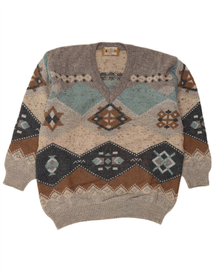 Sweter męski SOUTH COAST z dekoltem w kształcie litery V IT 54 XL Szary Wełna Fair Isle
