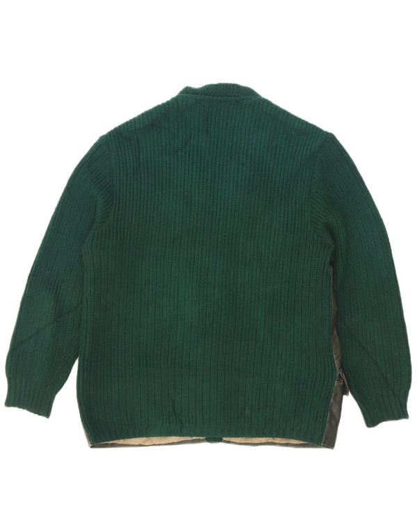 Vintage męski skórzany sweter rozpinany EU 50 średni zielony