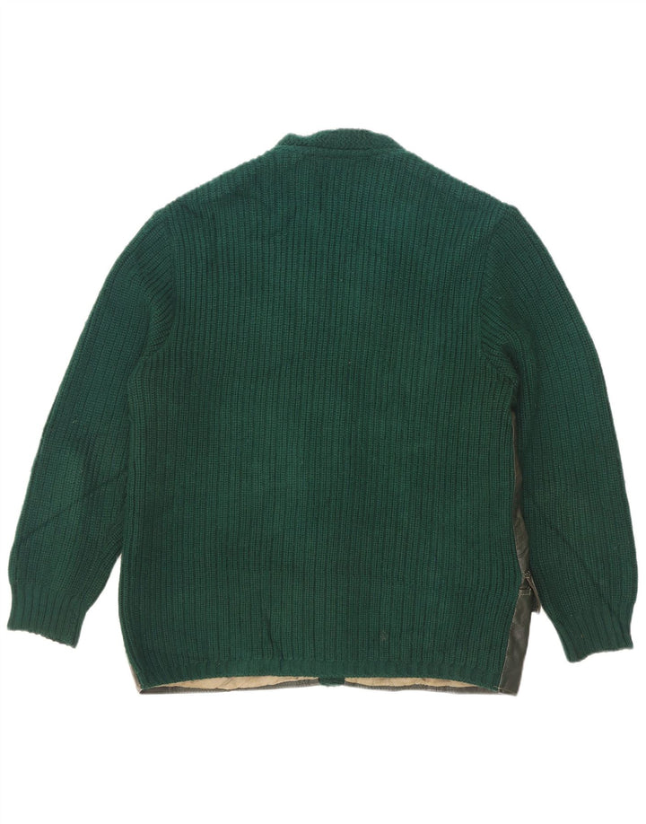 Vintage męski skórzany sweter rozpinany EU 50 średni zielony