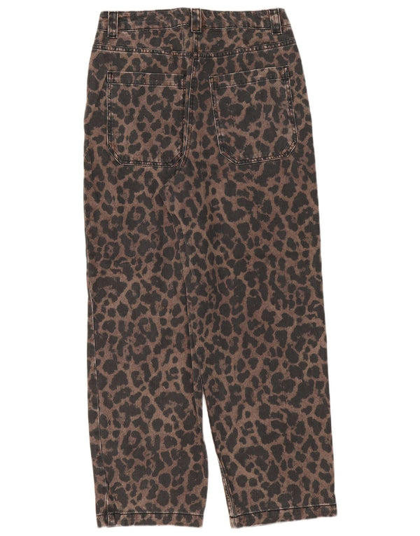 Damskie jeansy zwężane Topshop UK 12 Medium W32 L29 Brązowa bawełna z nadrukiem zwierzęcym