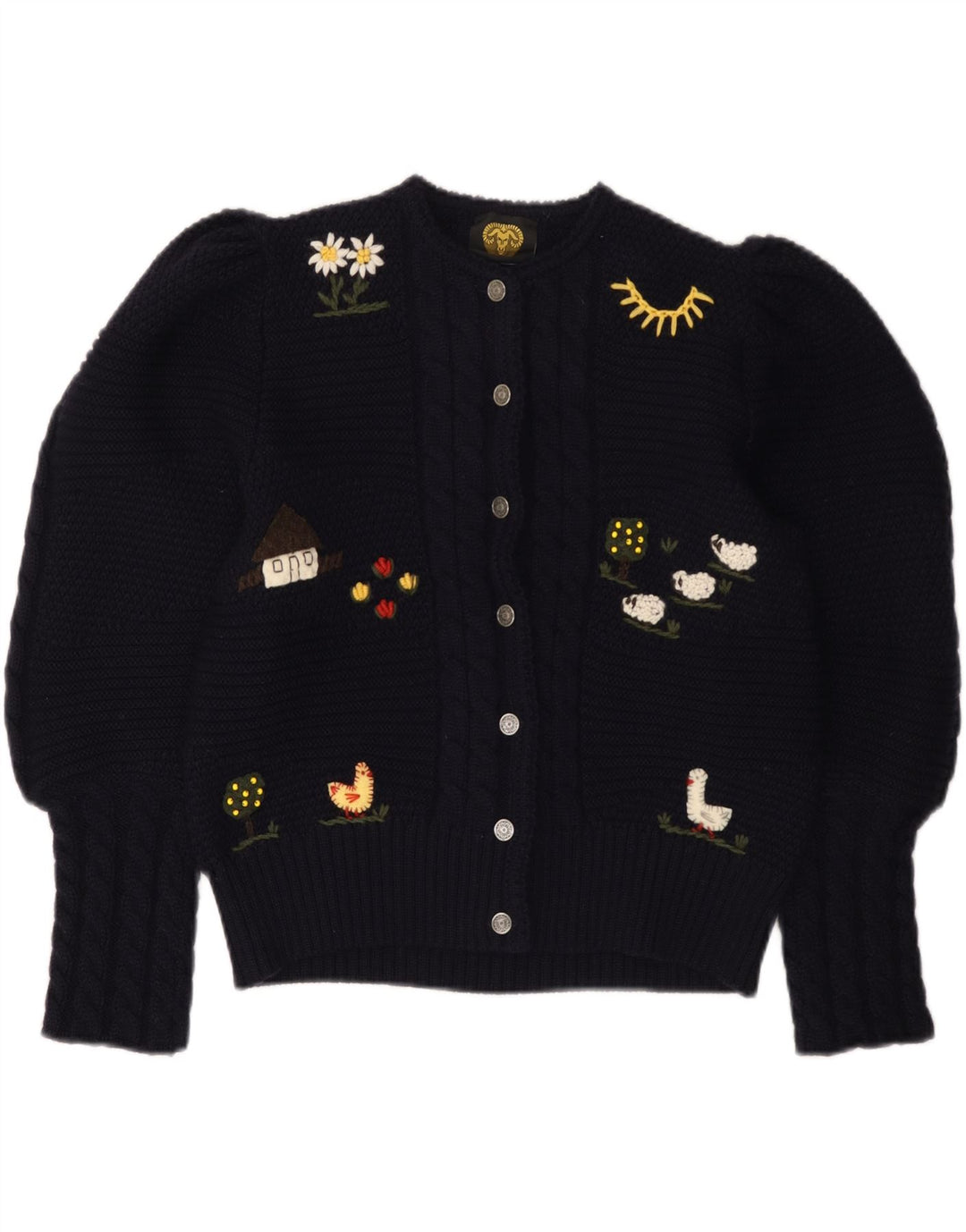 Damski sweter z grafiką LANAMODEN UK 16, duży, granatowy, nowa wełna