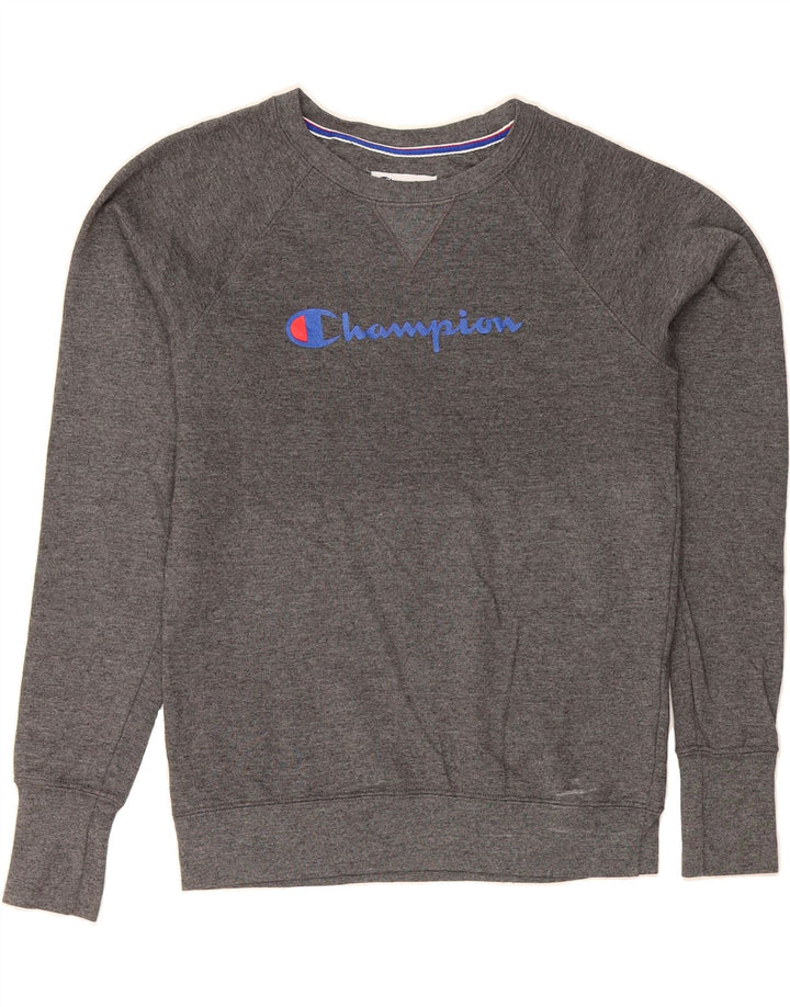 CHAMPION Mens Graphic Sweatshirt Jumper Small Grey Polyester Vintage Champion and Second-Hand Champion from Messina Hembry 