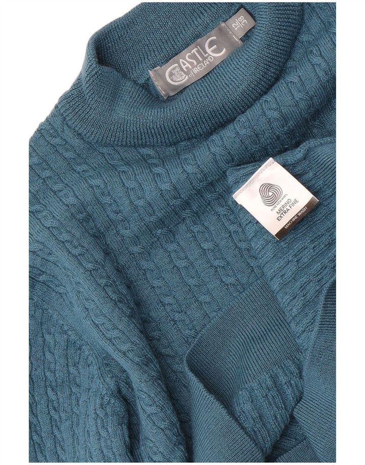 Damski sweter z golfem Castle UK 12 Średni niebieski Wełna Merino