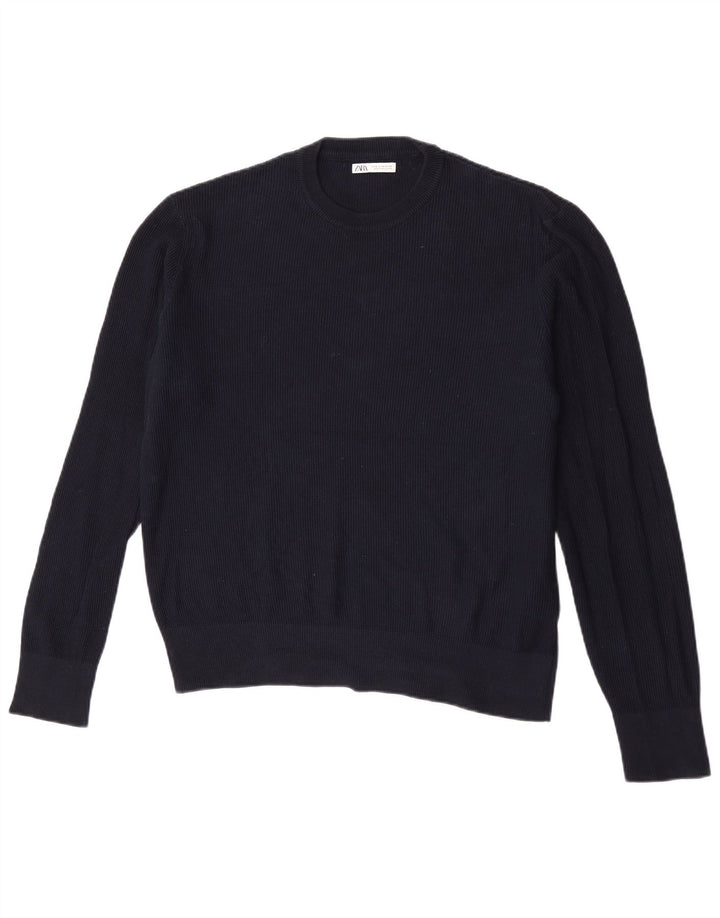 Męski sweter z okrągłym dekoltem Zara, średni granat