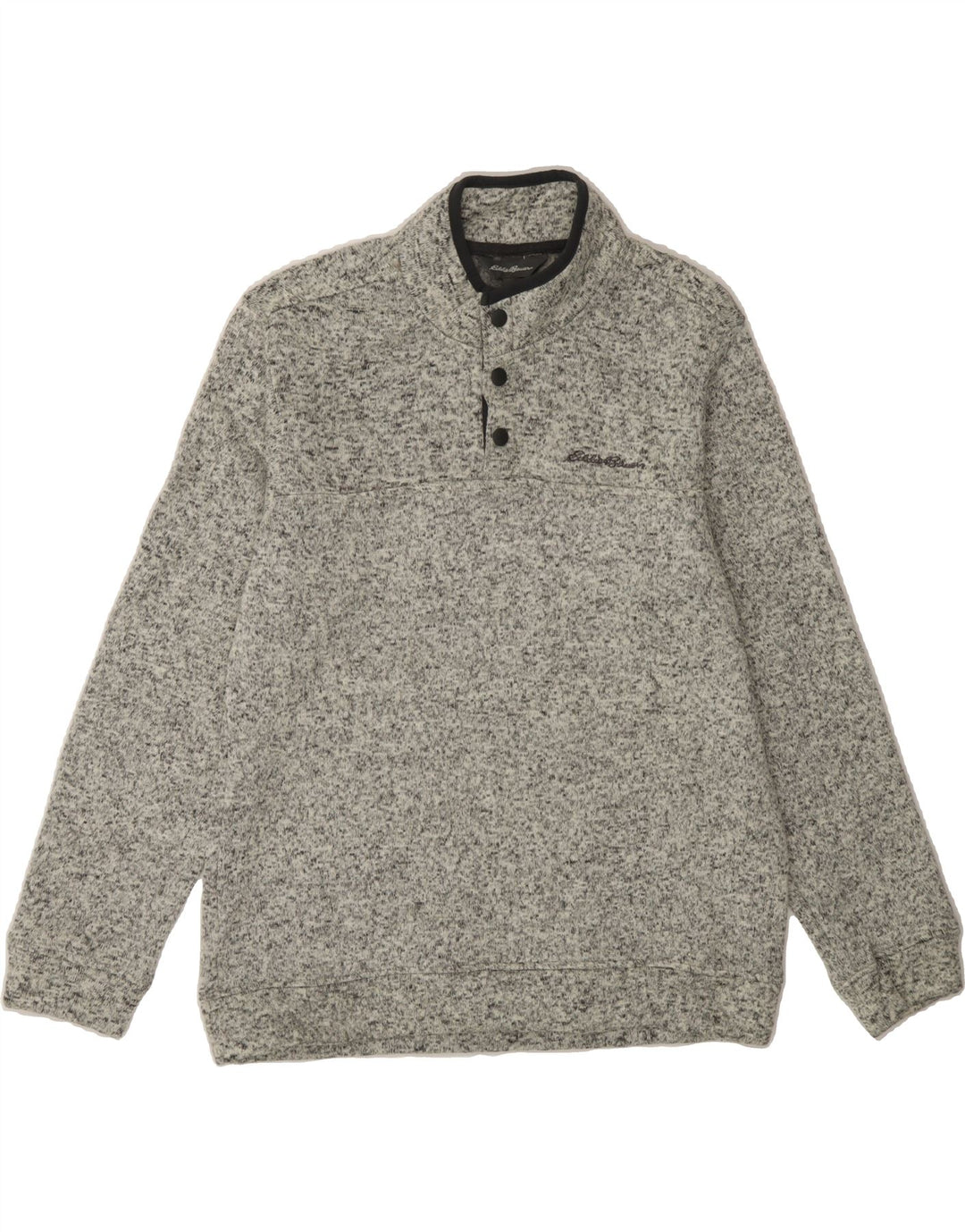EDDIE BAUER Mens Button Neck Sweatshirt Jumper Medium Grey Flecked Vintage Eddie Bauer and Second-Hand Eddie Bauer from Messina Hembry 