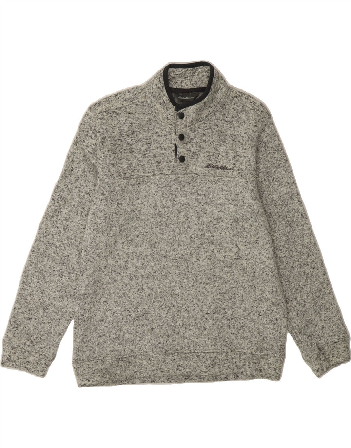 EDDIE BAUER Mens Button Neck Sweatshirt Jumper Medium Grey Flecked Vintage Eddie Bauer and Second-Hand Eddie Bauer from Messina Hembry 