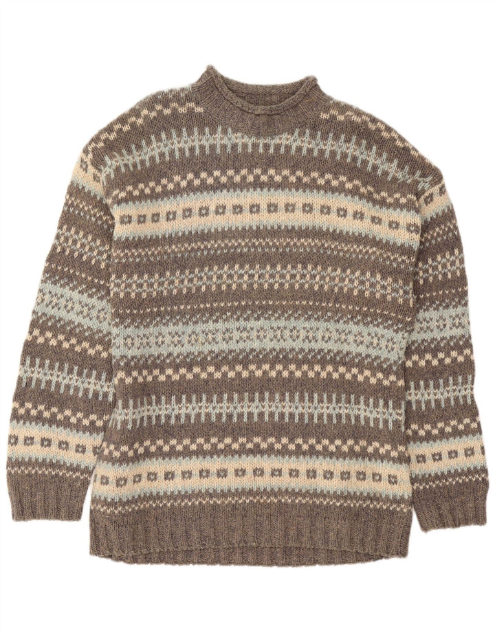 Vintage męski sweter z golfem, duży, szary, wełniany Fair Isle