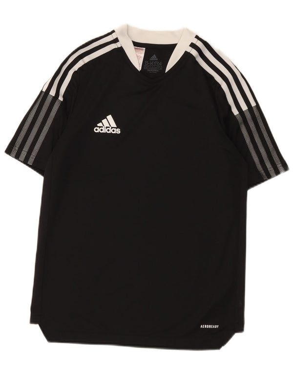 Chłopięca koszulka Adidas Aeroready Top 13-14 lat Czarny poliester z blokami kolorów
