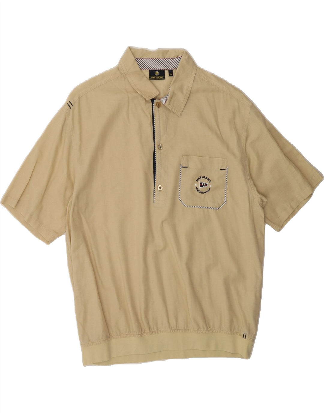 NAVIGARE Mens Short Sleeve Pullover Shirt XL Beige Cotton Vintage Navigare and Second-Hand Navigare from Messina Hembry 
