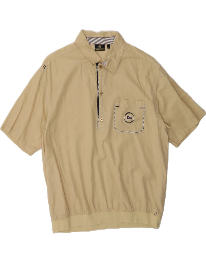 NAVIGARE Mens Short Sleeve Pullover Shirt XL Beige Cotton Vintage Navigare and Second-Hand Navigare from Messina Hembry 