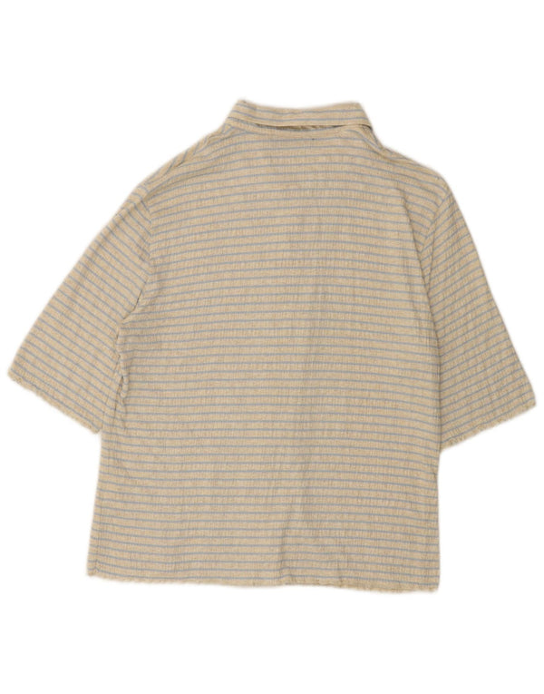 Marina Yachting Womens Short Sleeve Shirt Blouse UK 14 Medium Beige Striped