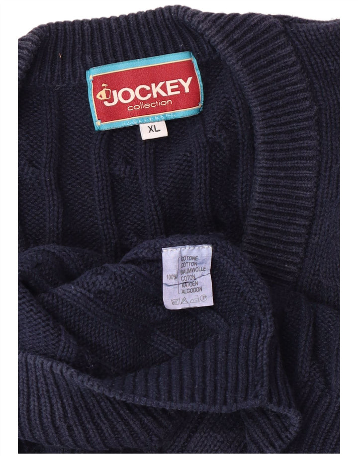 Męski sweter Jockey z dekoltem w kształcie litery V, XL, granatowy, bawełniany