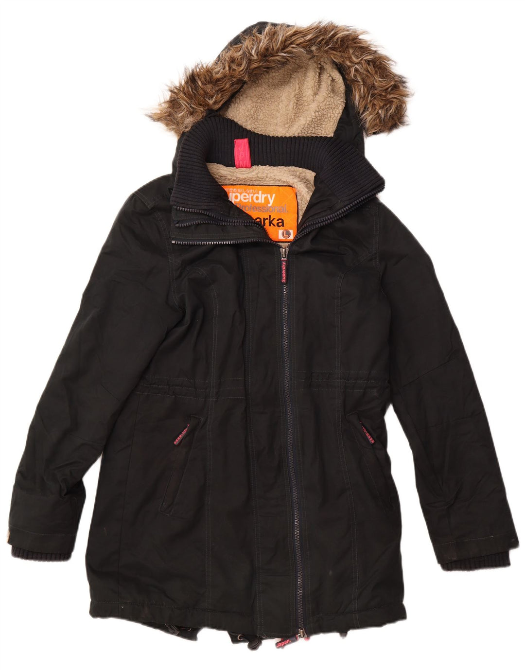 SUPERDRY Damska kurtka parka z kapturem Windparka Graphic UK 14, duża czarna