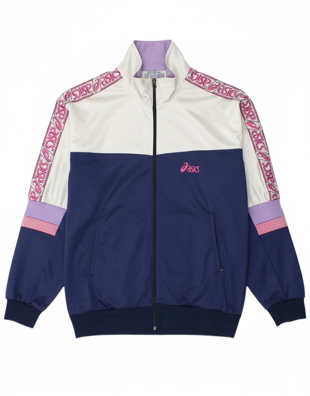Męska kurtka dresowa Asics z grafiką, średnia granatowa, blok kolorów